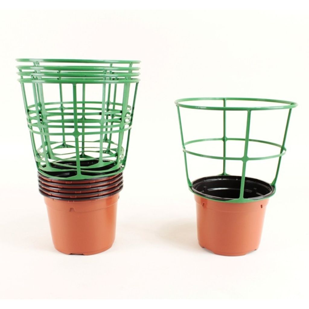 Round, terracotta-coloured, Ø12 cm (5in) Soparco pot with Sopafix support - sold in packs of 5
