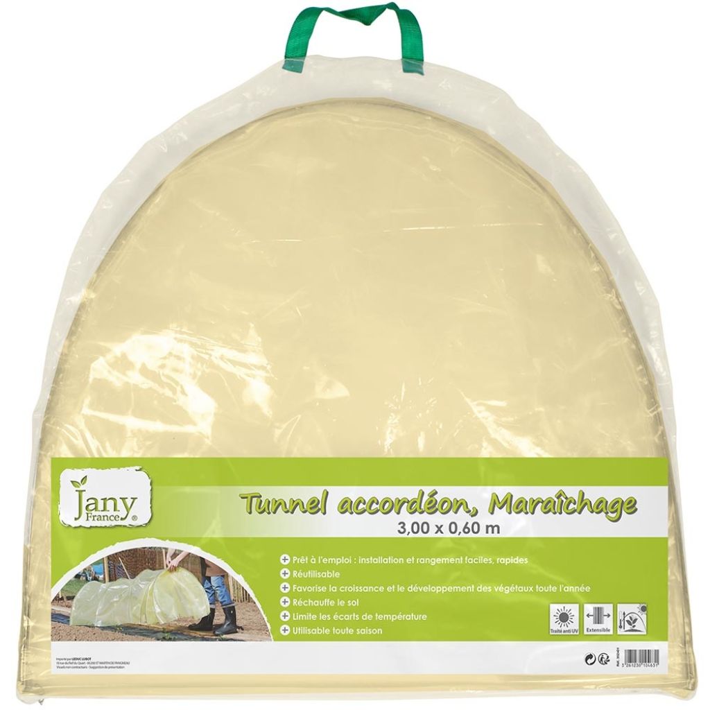 Cordate accordion tunnel for market gardening, 0.60 x 3m (10ft).