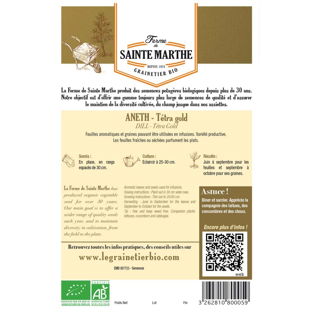 Organic Tetra Gold Dill - Ferme de Sainte Marthe seeds