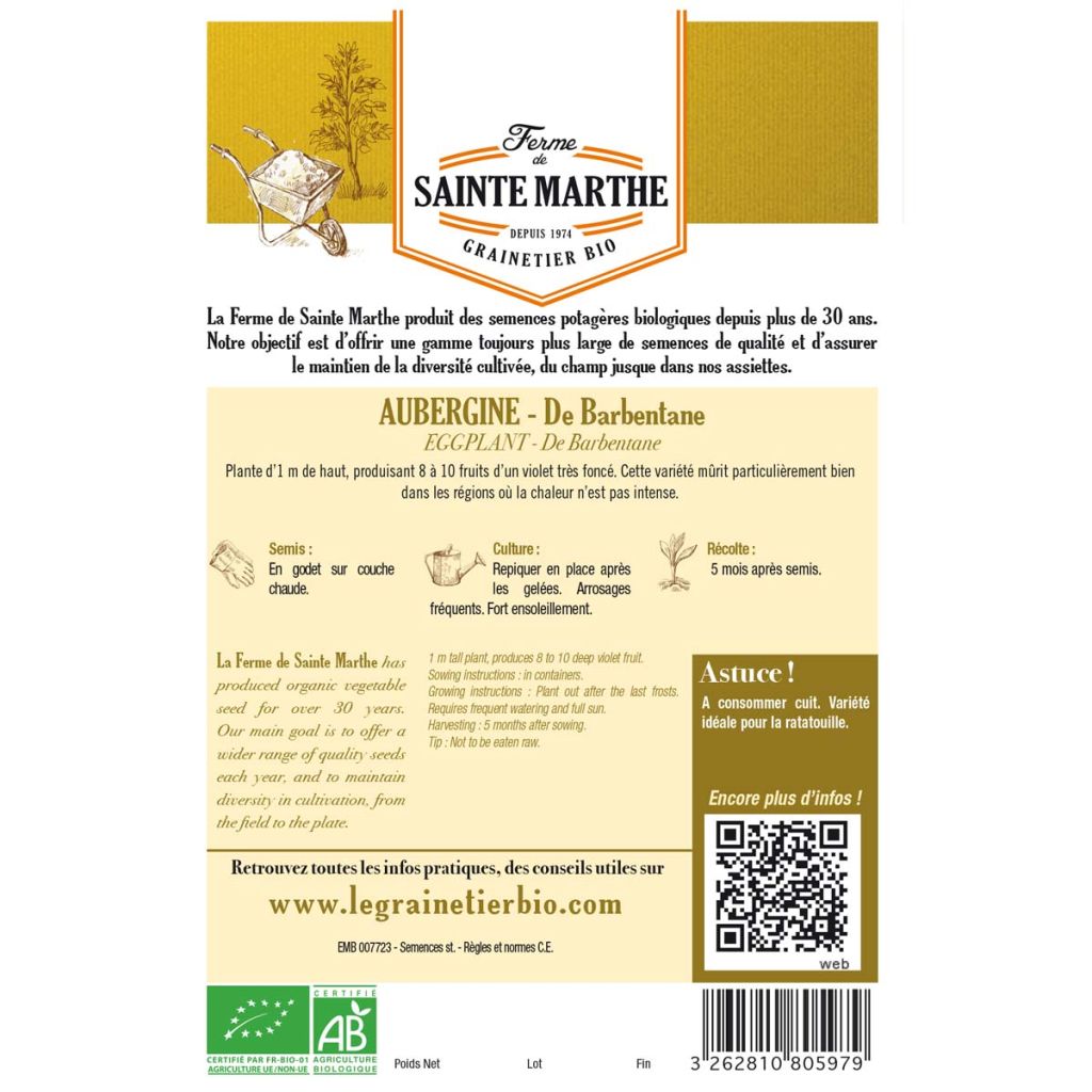 Aubergine de Barbentane - Ferme de Sainte Marthe seeds