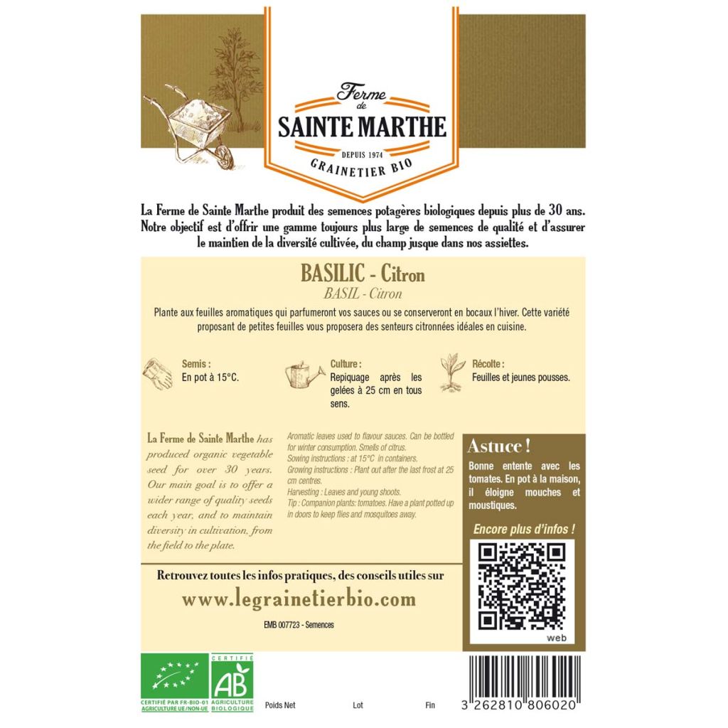 Lemon Basil - Ferme de Sainte Marthe seeds