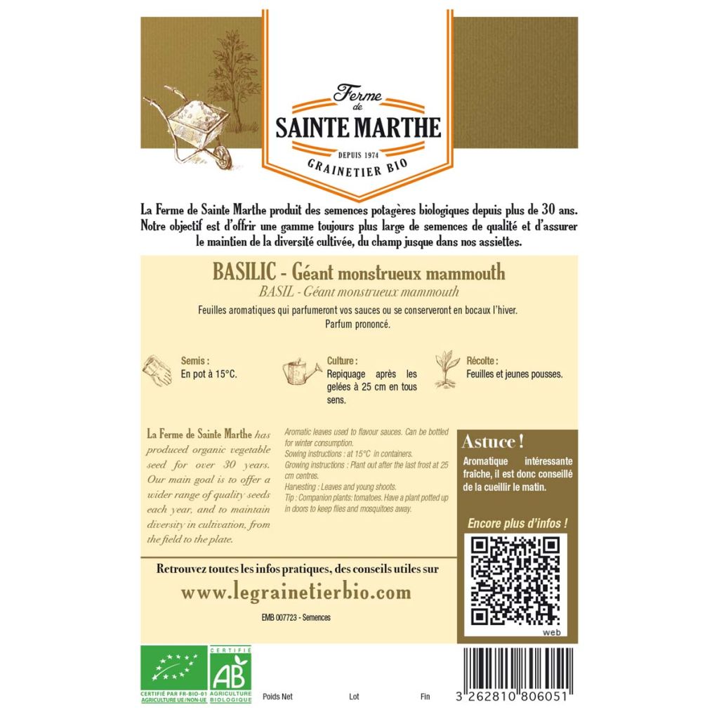 Mammoth Basil - Ferme de Sainte Marthe Seeds