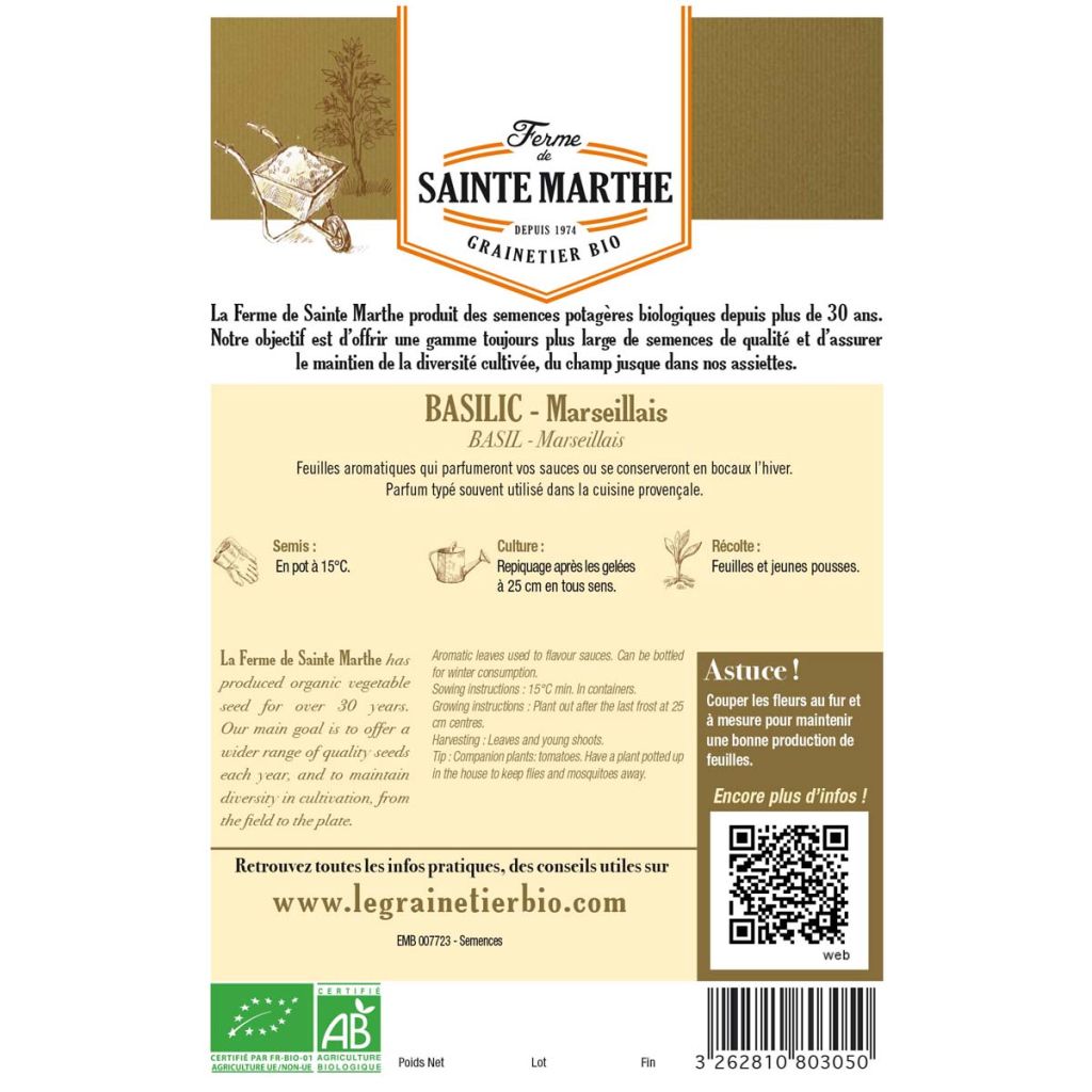 Marseille Basil - Ferme de Sainte Marthe Seeds