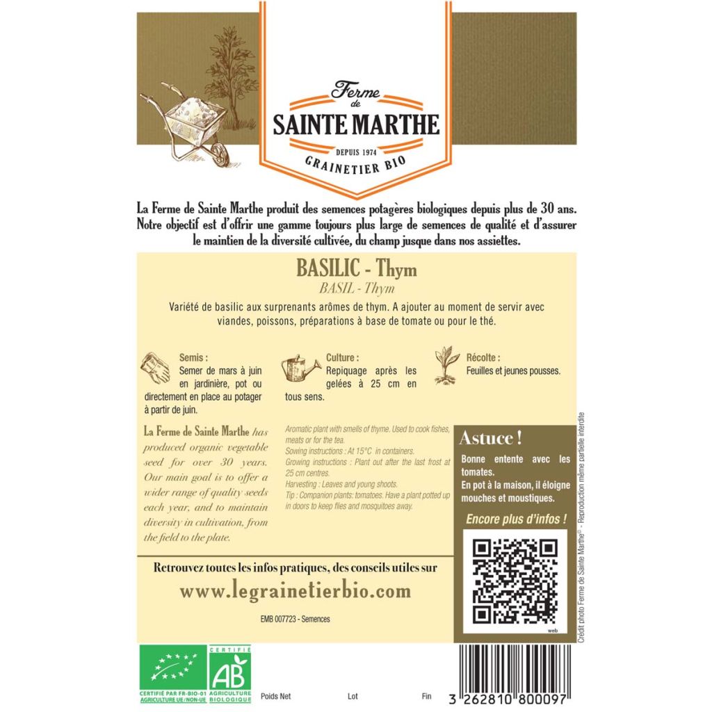 Thyme Basil - Ferme de Sainte Marthe Seeds