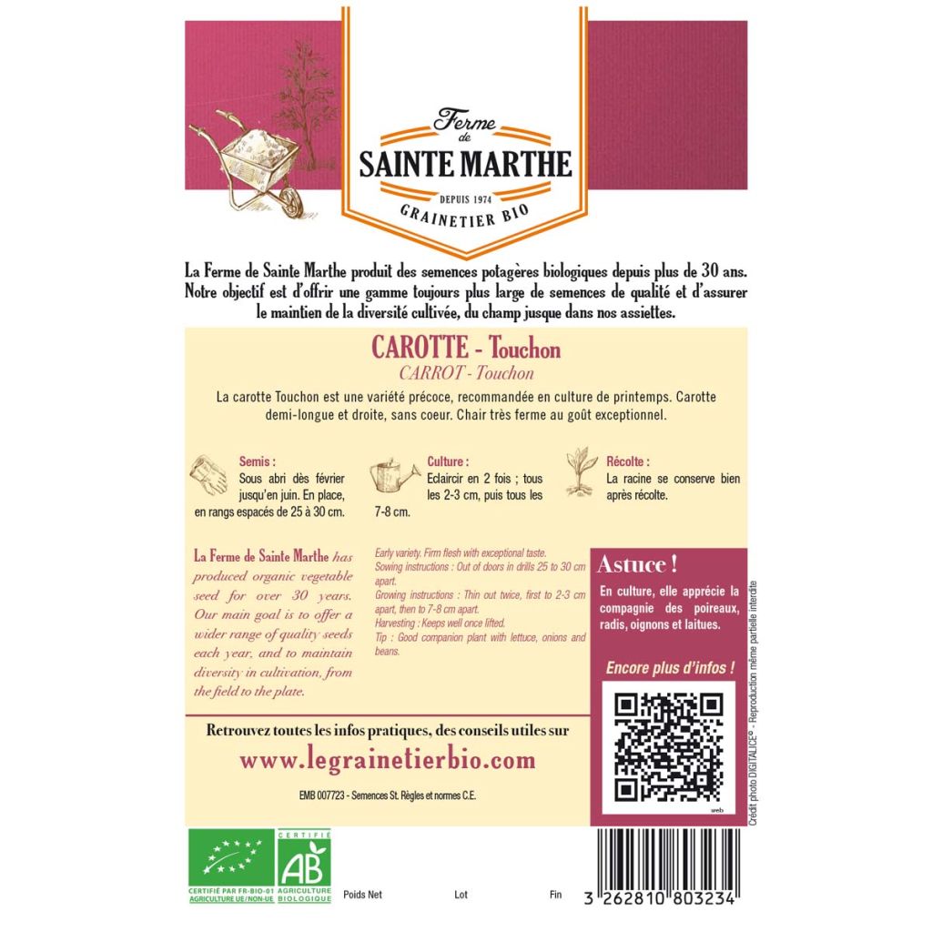 Carrot Touchon - Ferme de Sainte Marthe Seeds