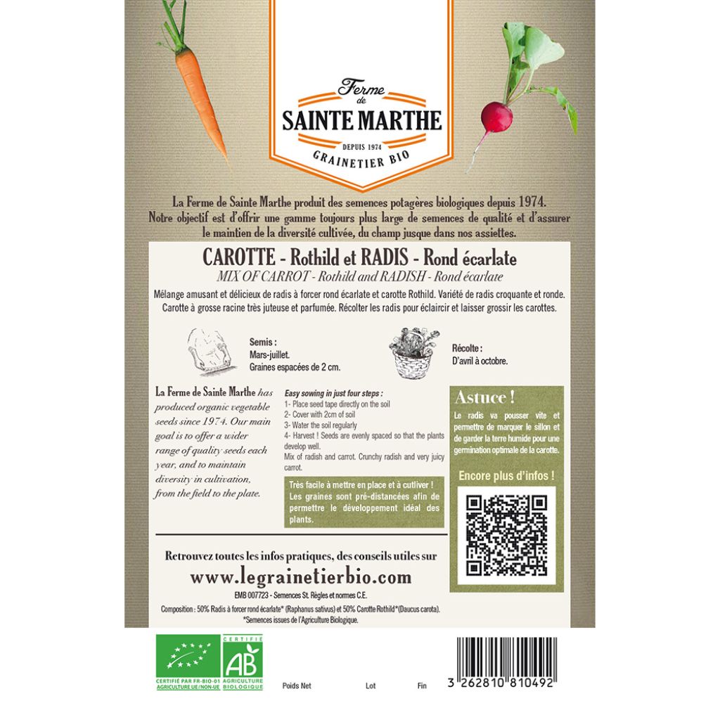 Radish and Carrot Mix (Scarlet Globe, Rothild) - Ferme de Sainte Marthe seeds
