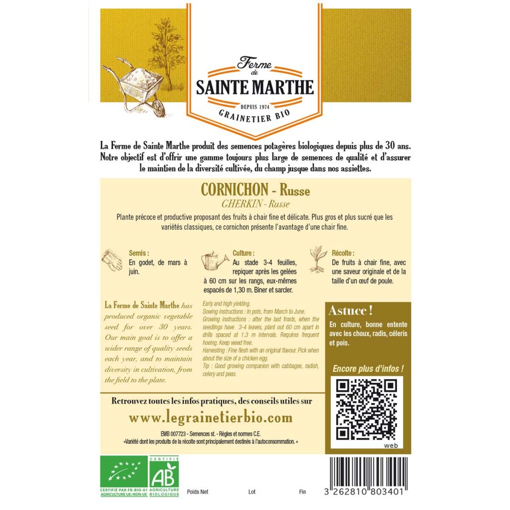 Gherkin Russe - Ferme de Sainte Marthe Seeds