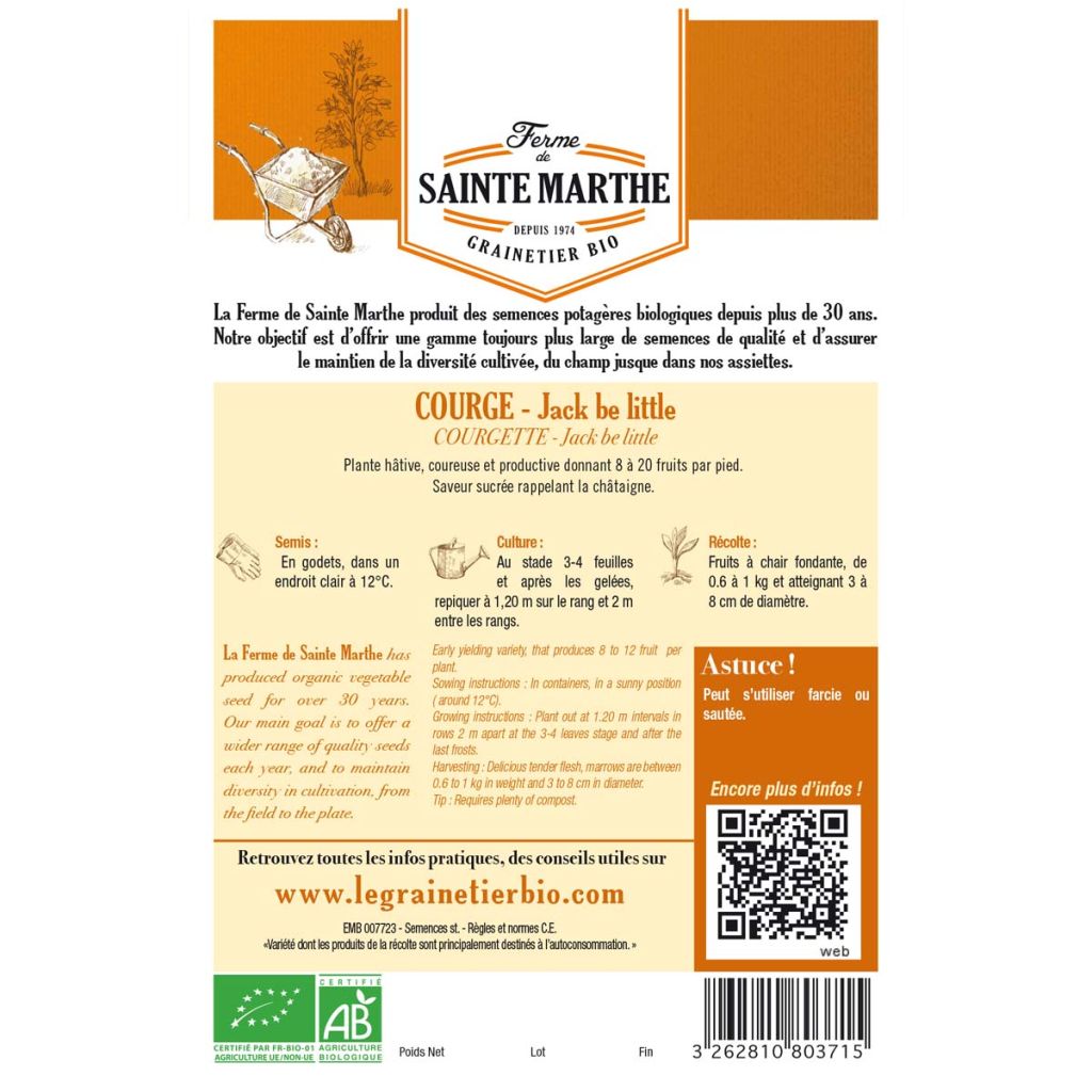 Miniature Pumpkin Jack Be Little - Ferme de Sainte Marthe Seeds