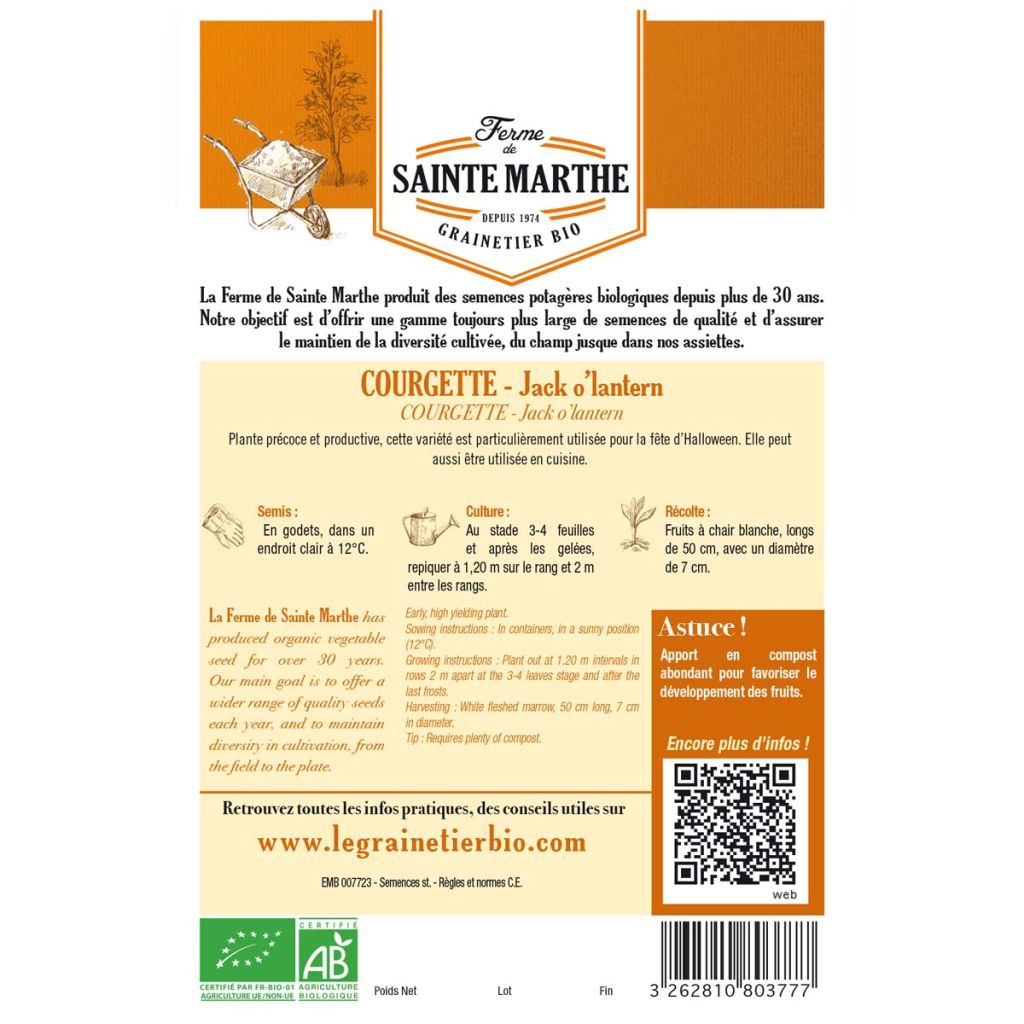 Halloween Pumpkin Jack OLantern - Ferme de Sainte Marthe Seeds