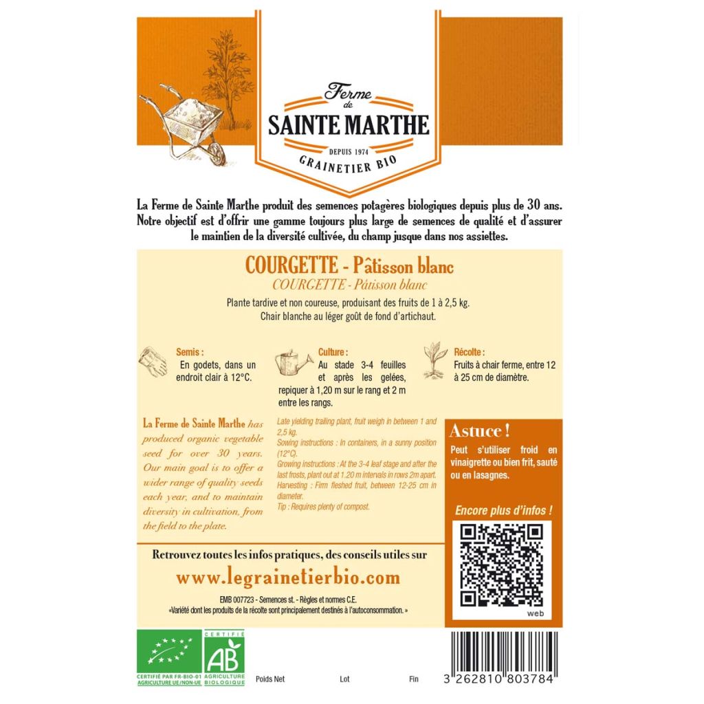 Squash White Scallop - Ferme de Sainte Marthe Seeds