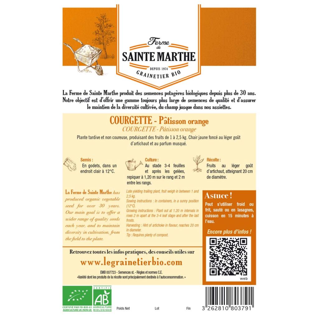 Squash Orange Scallop - Ferme de Sainte Marthe Seeds