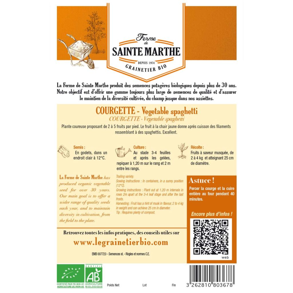 Squash Vegetable Spaghetti - Ferme de Sainte Marthe Seeds
