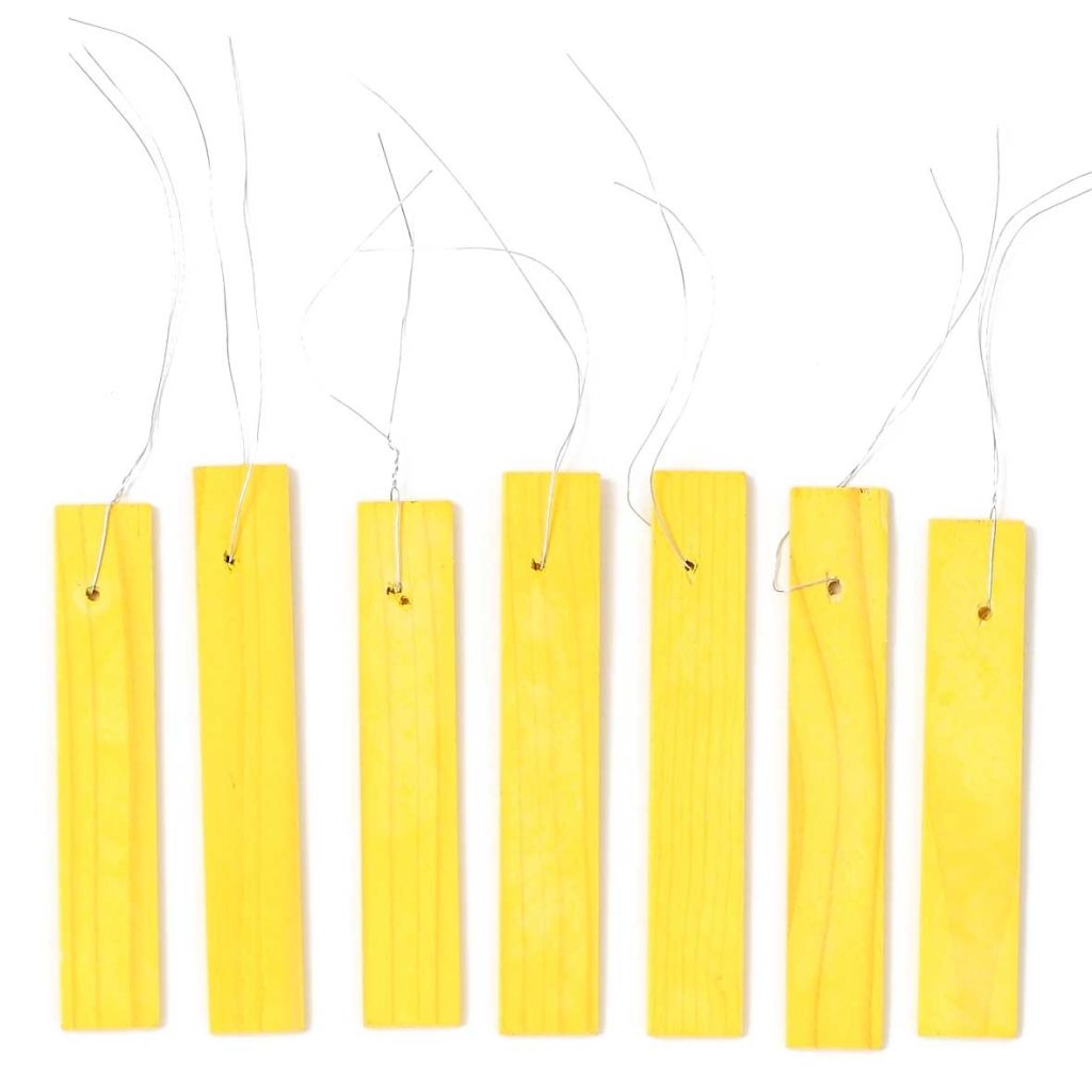 Yellow wooden hanging tag