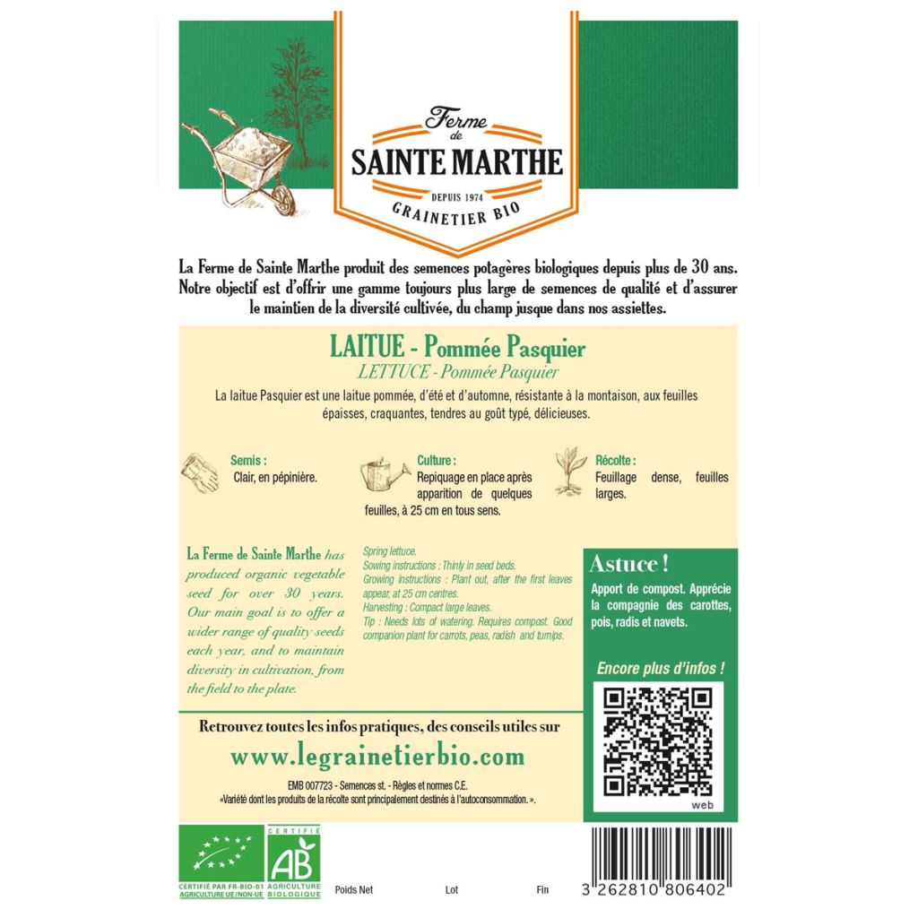 Batavian Lettuce Pasquier - Ferme de Sainte Marthe seeds