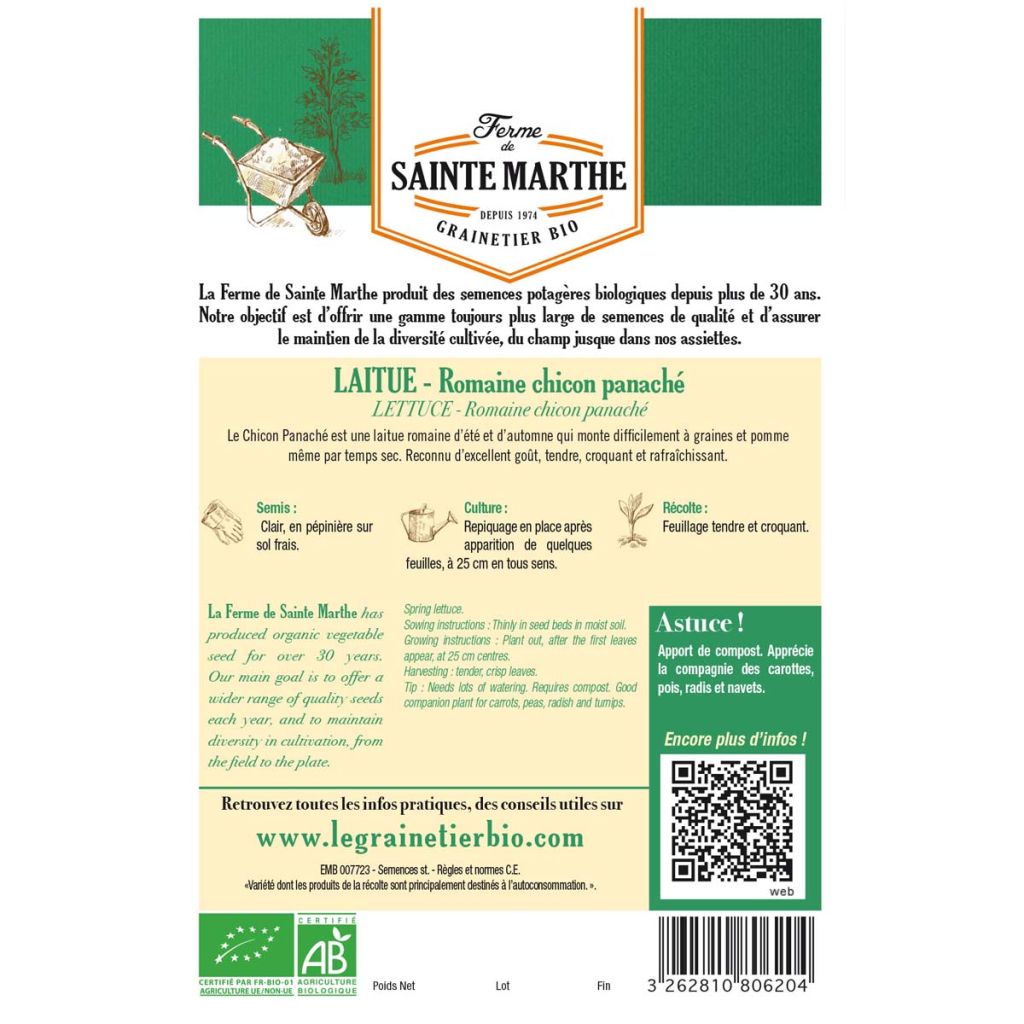 Romaine Lettuce Chicon Panaché - Ferme de Sainte Marthe seeds