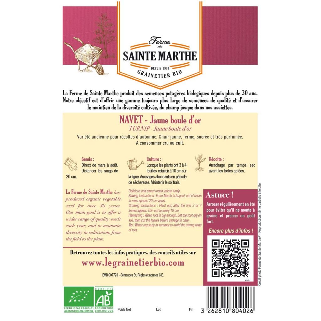Turnip Golden Ball - Ferme de Sainte Marthe Seeds