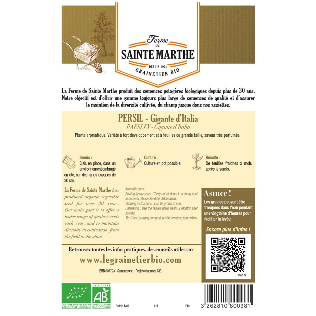 Parsley Giant of Italy - Ferme de Sainte Marthe Seeds