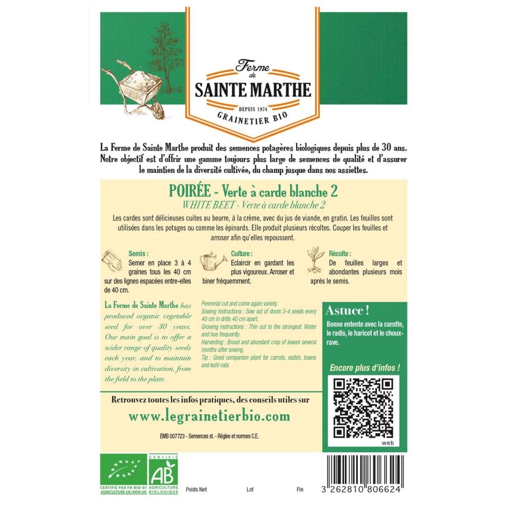 Swiss Chard Verte à Carde Blanche 2 - Ferme de Sainte Marthe Seeds
