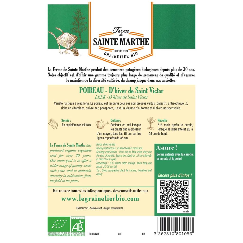 Leek De Saint Victor - Ferme de Sainte Marthe Seeds
