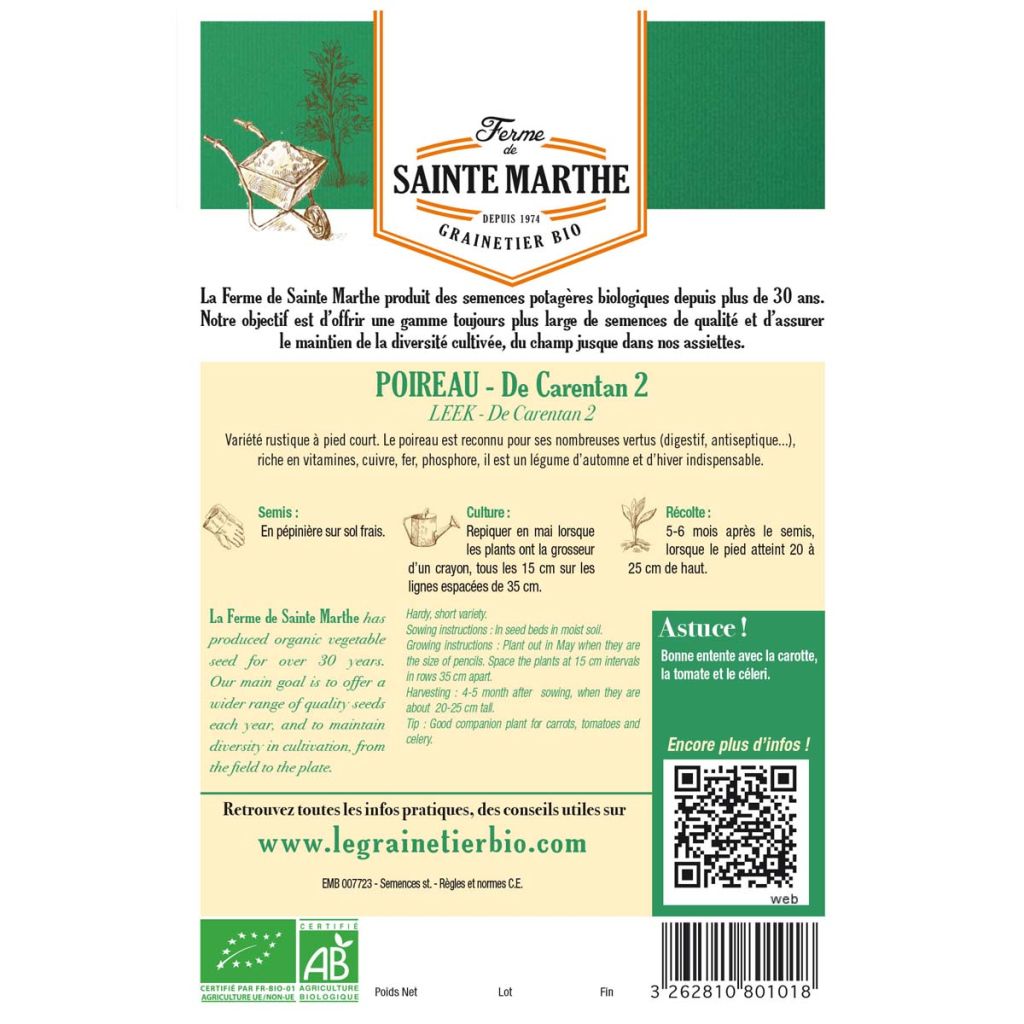 Leek Carentan 2 - Ferme de Sainte Marthe Seeds