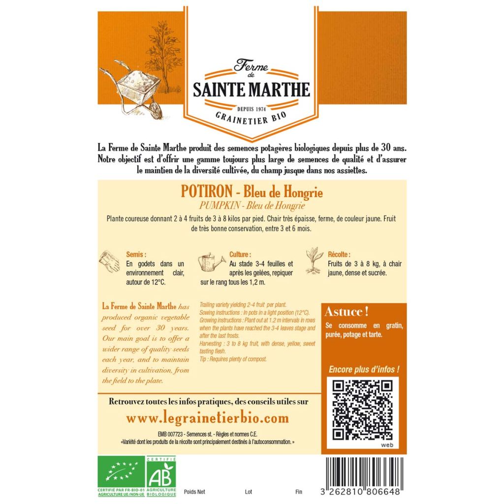 Pumpkin Hungarian Blue - Ferme de Sainte Marthe Seeds