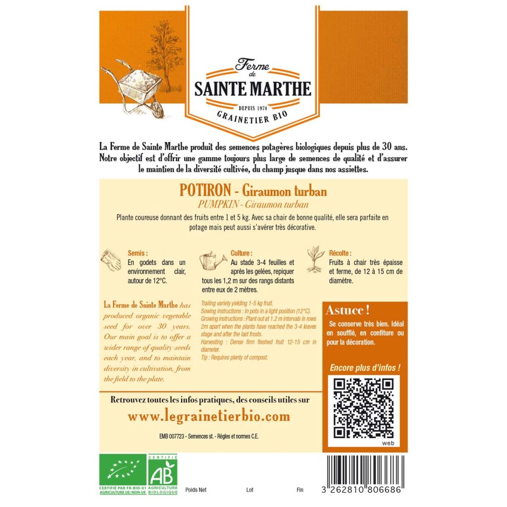 Squash Turks Turban - Ferme de Sainte Marthe Seeds