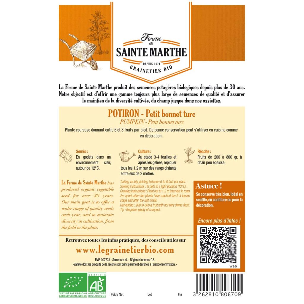 Squash Petit Bonnet Turc - Ferme de Sainte Marthe Seeds