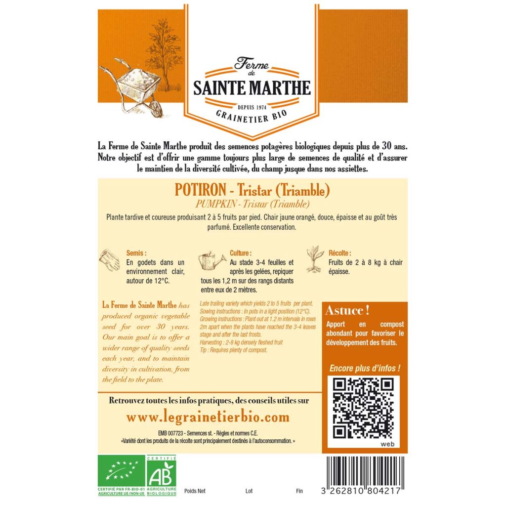 Squash Tristar - Ferme de Sainte Marthe Seeds