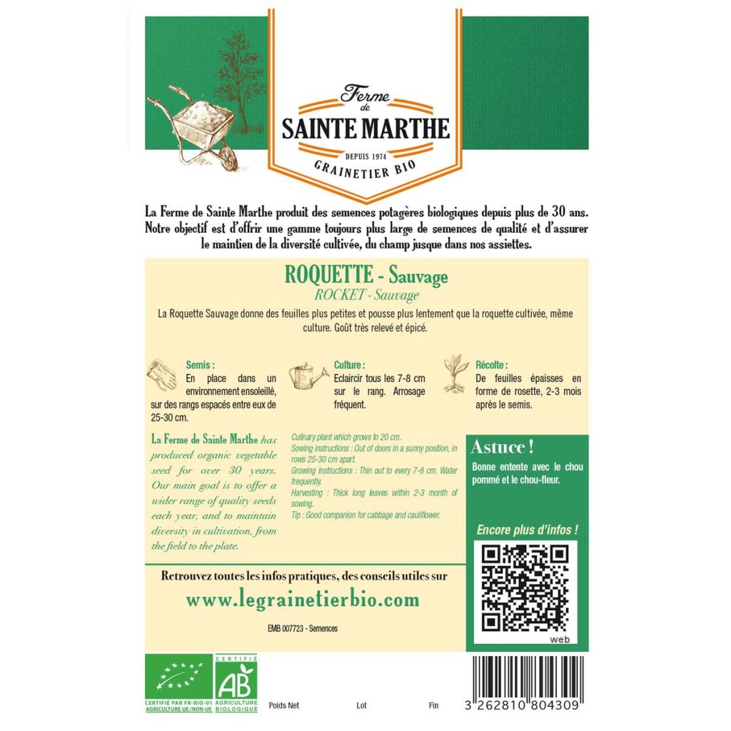 Wild Rocket - Arugula - Ferme de Sainte Marthe Seeds