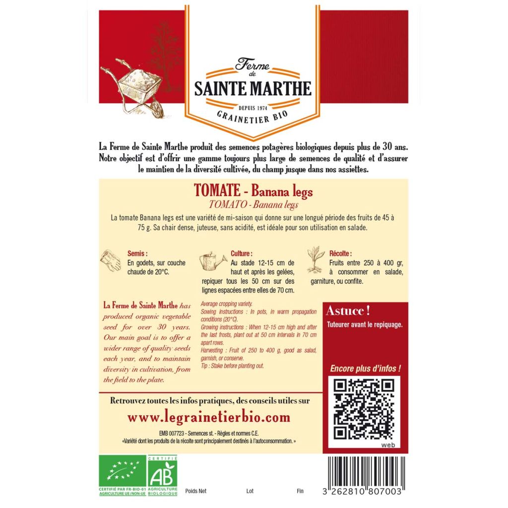 Tomato Banana Legs - Ferme de Sainte Marthe seeds