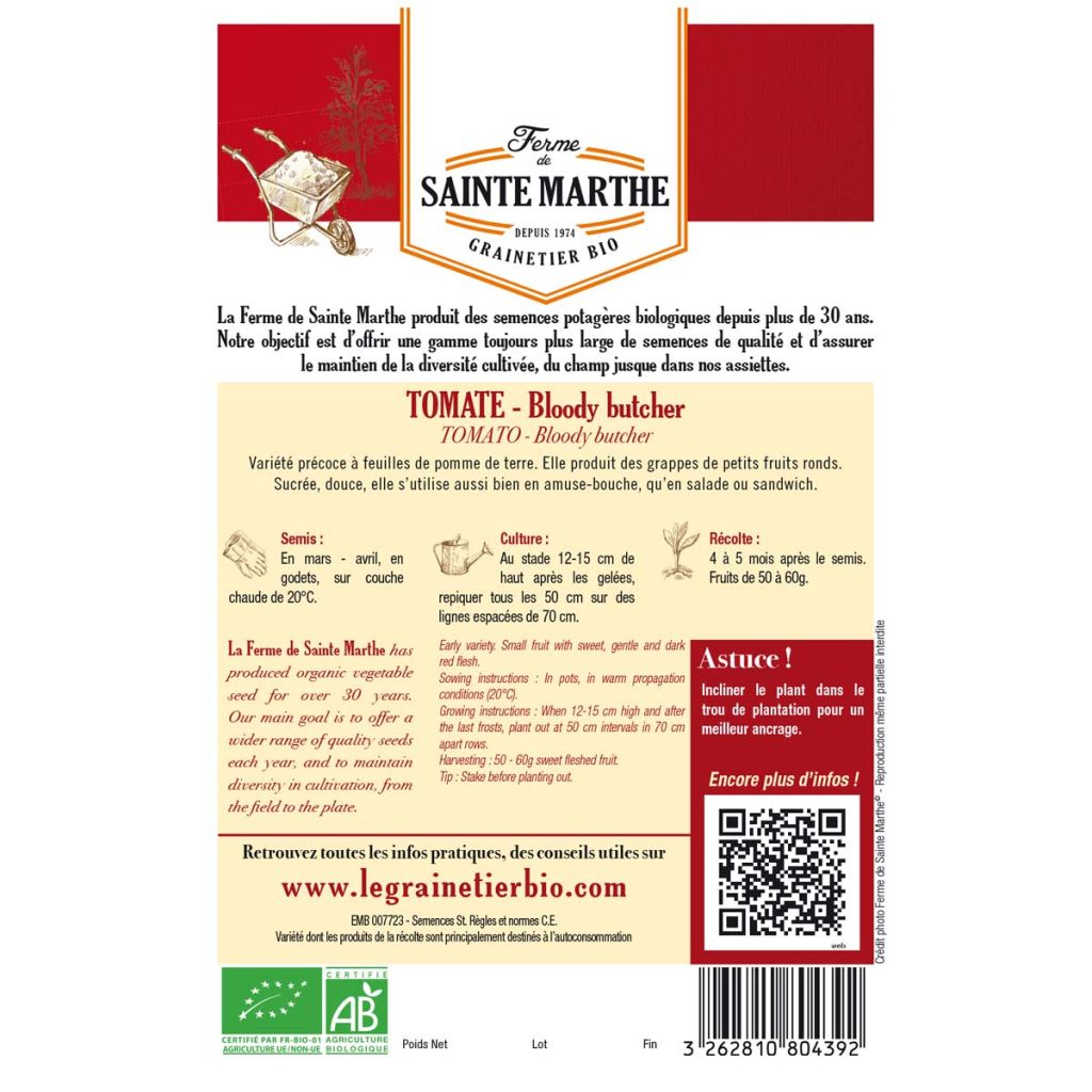 Tomato Bloody Butcher - Ferme de Sainte Marthe seeds