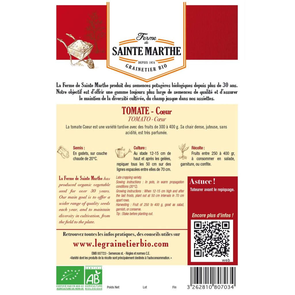 Tomato Coeur - Ferme de Sainte Marthe seeds