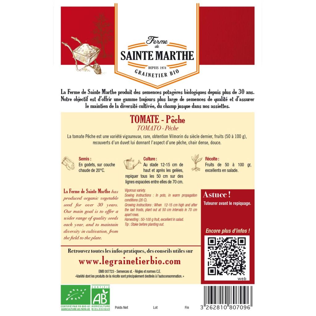 Peach Tomato - Ferme de Sainte Marthe seeds